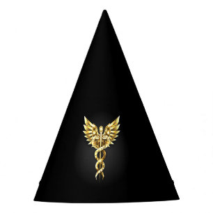 Gold Polygonal Symbol Caduceus Party Hat