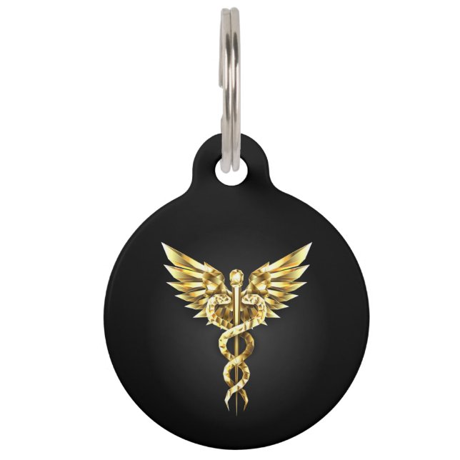 Gold Polygonal Symbol Caduceus Pet Tag (Front)