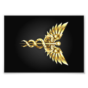 Gold Polygonal Symbol Caduceus Photo Print