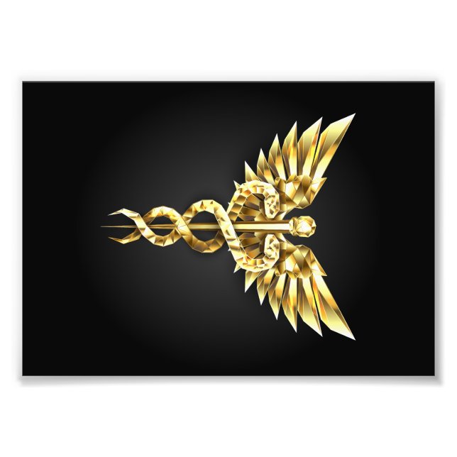 Gold Polygonal Symbol Caduceus Photo Print (Front)