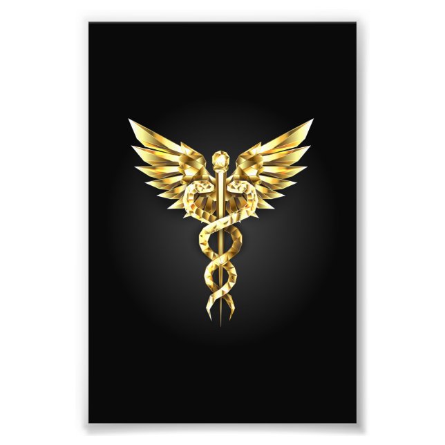 Gold Polygonal Symbol Caduceus Photo Print (Front)