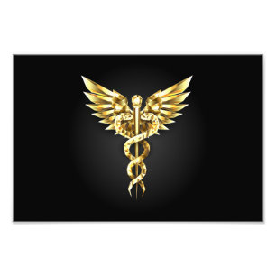Gold Polygonal Symbol Caduceus Photo Print