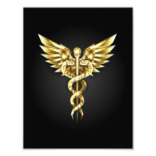 Gold Polygonal Symbol Caduceus Photo Print