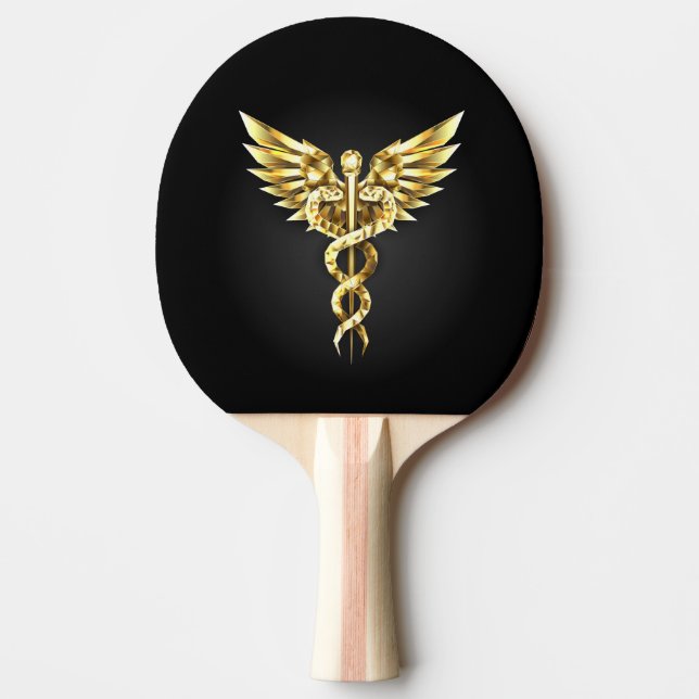 Gold Polygonal Symbol Caduceus Ping Pong Paddle (Front)