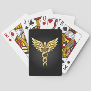 Gold Polygonal Symbol Caduceus Playing Cards