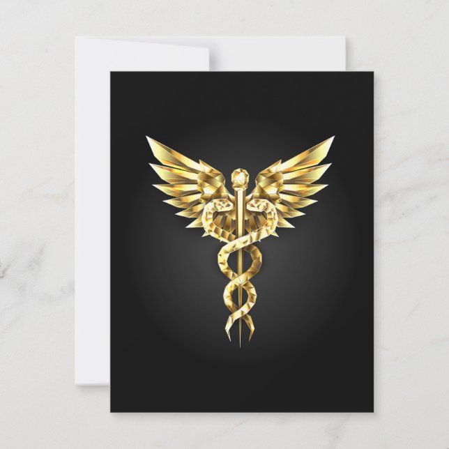 Gold Polygonal Symbol Caduceus RSVP Card (Front)