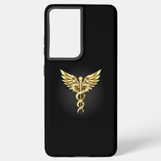 Gold Polygonal Symbol Caduceus Samsung Galaxy S21 Ultra Case (Back)