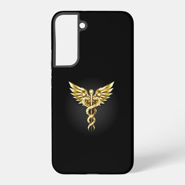 Gold Polygonal Symbol Caduceus Samsung Galaxy S22+ Case (Back)