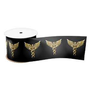 Gold Polygonal Symbol Caduceus Satin Ribbon