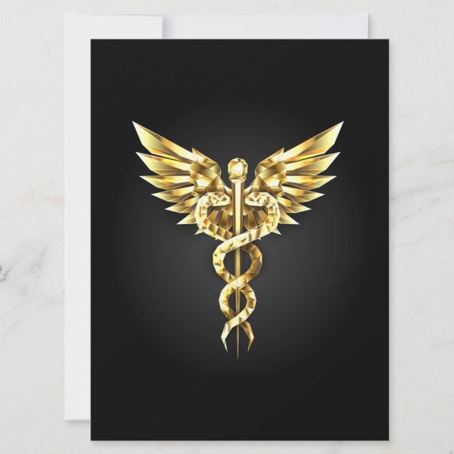 Gold Polygonal Symbol Caduceus Save The Date (Front)