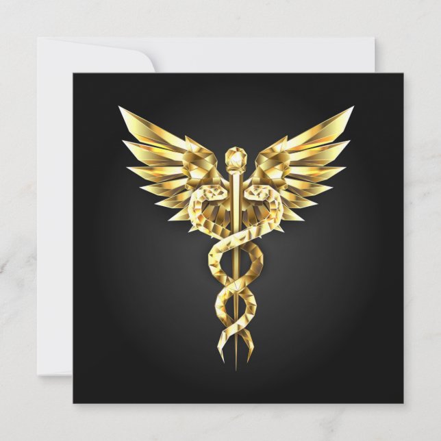 Gold Polygonal Symbol Caduceus Save The Date (Front)