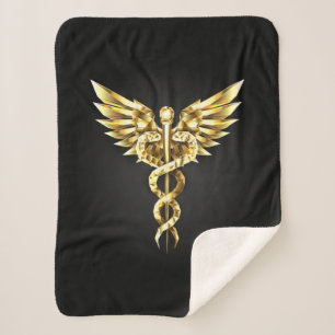 Gold Polygonal Symbol Caduceus Sherpa Blanket