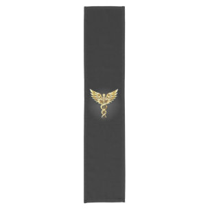 Gold Polygonal Symbol Caduceus Short Table Runner