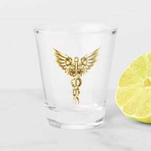 Gold Polygonal Symbol Caduceus Shot Glass