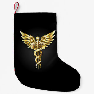 Gold Polygonal Symbol Caduceus Small Christmas Stocking