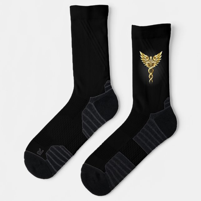 Gold Polygonal Symbol Caduceus Socks (Left)