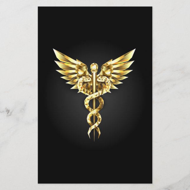 Gold Polygonal Symbol Caduceus Stationery (Front)