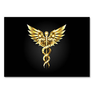Gold Polygonal Symbol Caduceus Table Number