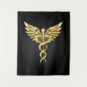 Gold Polygonal Symbol Caduceus Tapestry