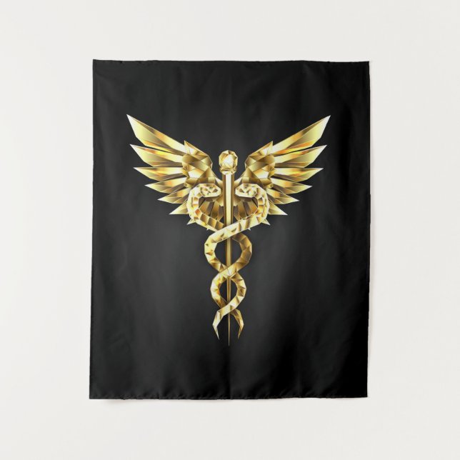 Gold Polygonal Symbol Caduceus Tapestry (Front)