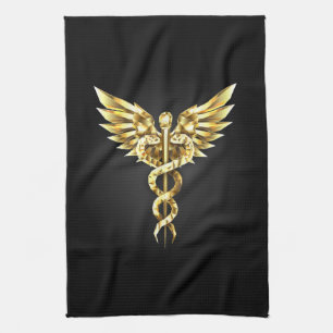 Gold Polygonal Symbol Caduceus Tea Towel