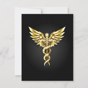 Gold Polygonal Symbol Caduceus Thank You Card