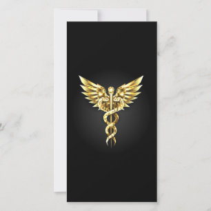 Gold Polygonal Symbol Caduceus Thank You Card