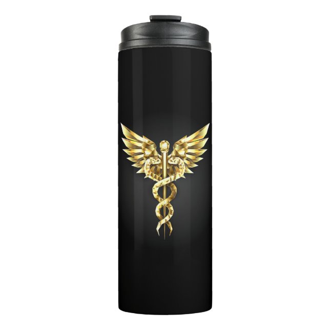 Gold Polygonal Symbol Caduceus Thermal Tumbler (Front)