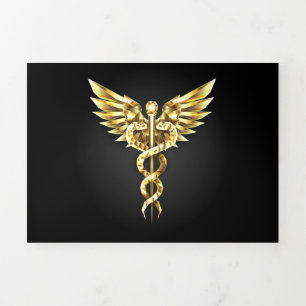 Gold Polygonal Symbol Caduceus Tri-Fold Holiday Card