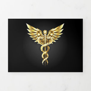 Gold Polygonal Symbol Caduceus Tri-Fold Invitation