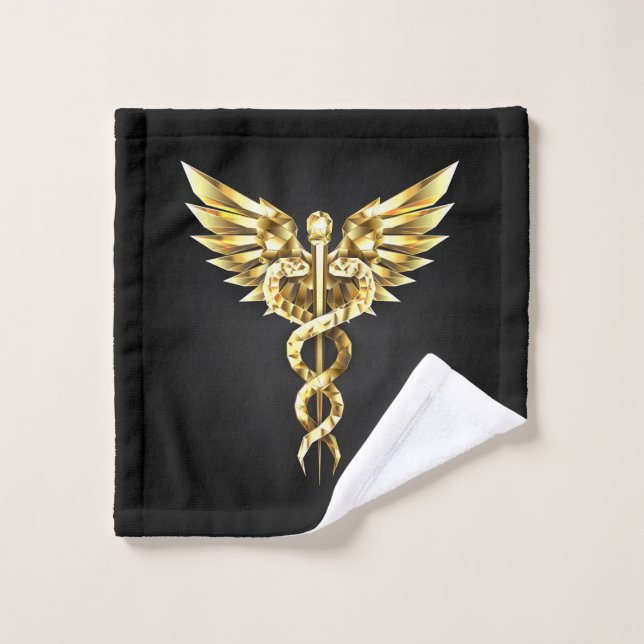 Gold Polygonal Symbol Caduceus Wash Cloth (Wash Cloth)