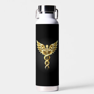 Gold Polygonal Symbol Caduceus Water Bottle