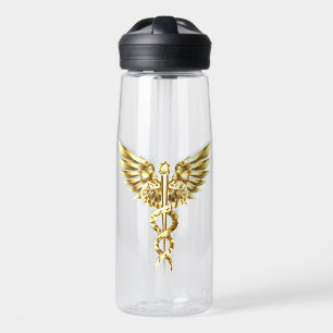 Gold Polygonal Symbol Caduceus Water Bottle
