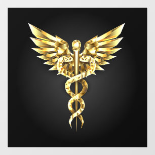 Gold Polygonal Symbol Caduceus Window Cling