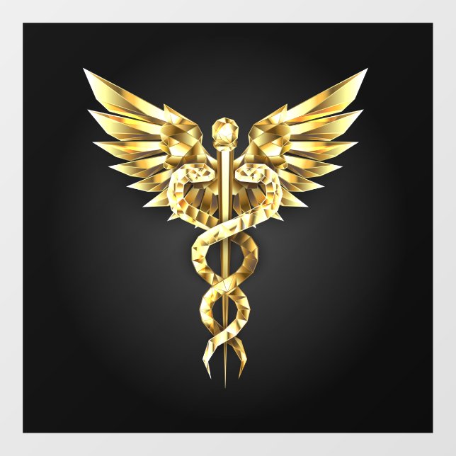 Gold Polygonal Symbol Caduceus Window Cling (Sheet)