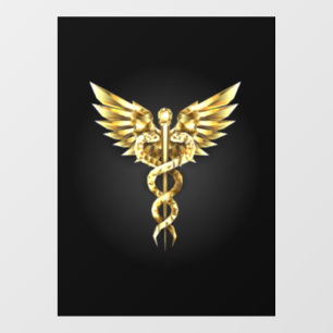 Gold Polygonal Symbol Caduceus Window Cling