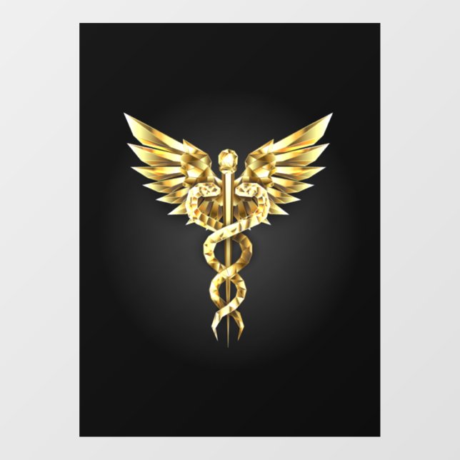 Gold Polygonal Symbol Caduceus Window Cling (Sheet)