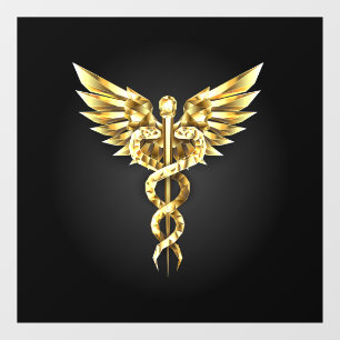 Gold Polygonal Symbol Caduceus Window Cling