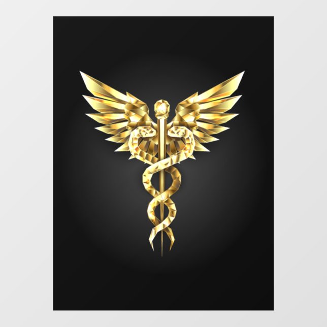 Gold Polygonal Symbol Caduceus Window Cling (Sheet)