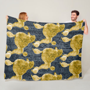 Gold Poodle Night Gray Fleece Blanket