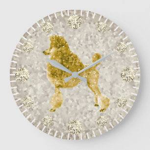 Gold Poodle Yellow Diamond Hour Minute Hand Large Clock