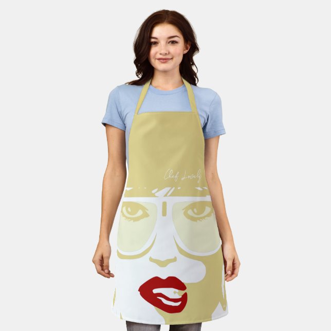 Gold Pop Art Pretty Woman Sunglasses Red Lips Apron (Worn)