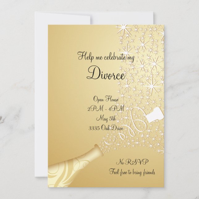 Gold Popping Champagne Divorce Invitation (Front)