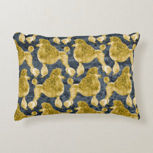 Gold Posh Poodle Night Gray Decorative Cushion