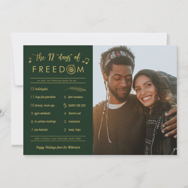 Gold Post Covid 12 Days Freedom Photo Christmas Holiday Card (Front)