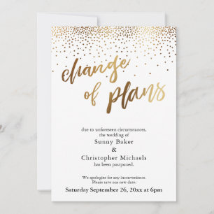 Gold Postponed Wedding "Change of Plans" Card