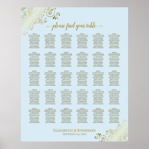 Gold & Powder Blue 30 Table Wedding Seating Chart