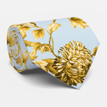Gold & Powder Blue Modern Botanical Floral Toile