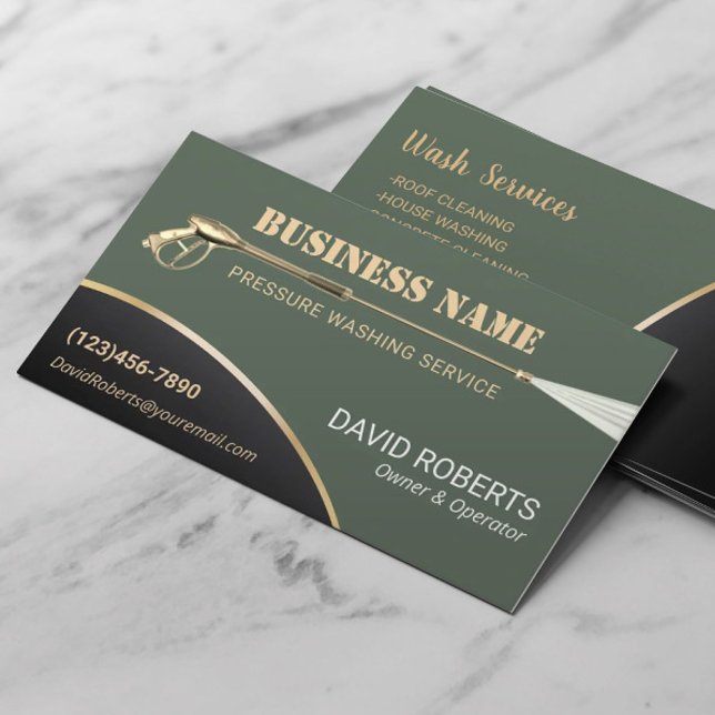 Gold Power Washer Pressure Washing Green Cleaning Business Card (Creator Uploaded)