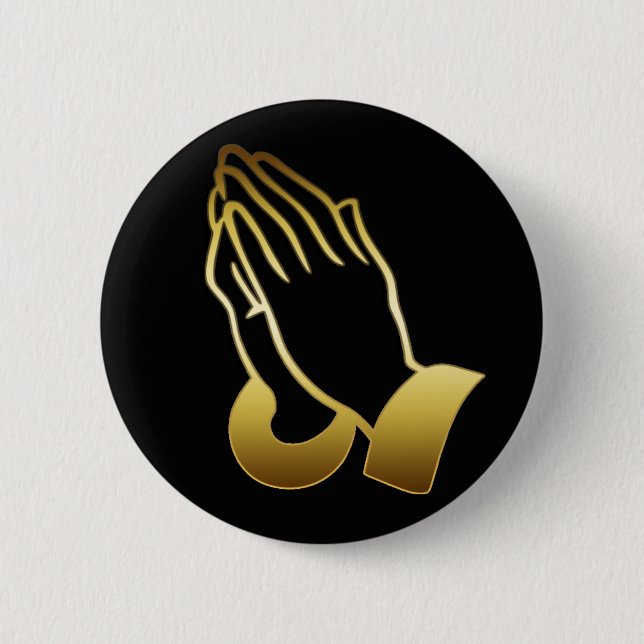 GOLD PRAYING HANDS 6 CM ROUND BADGE (Front)